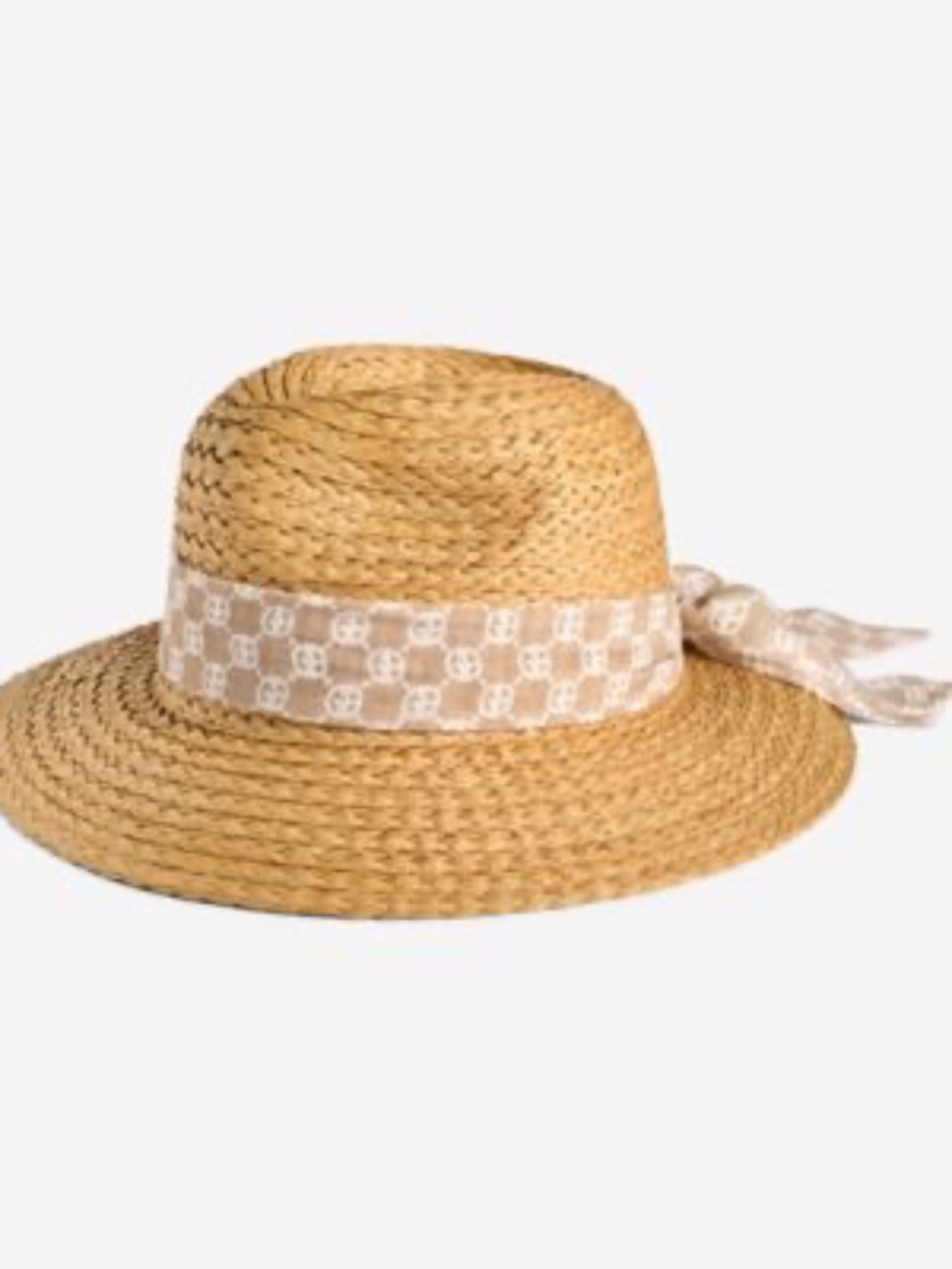 Woven Straw Sun Hat with Beige Ribbon